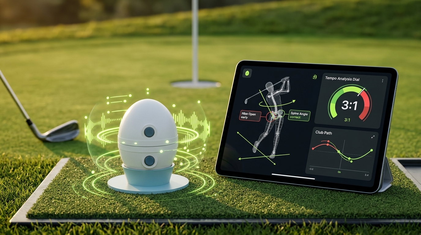 Sports Egg movement reports displayed beside the device, showing research-led motion analysis.