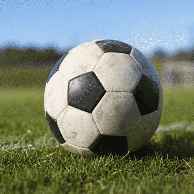 Football on green pitch.